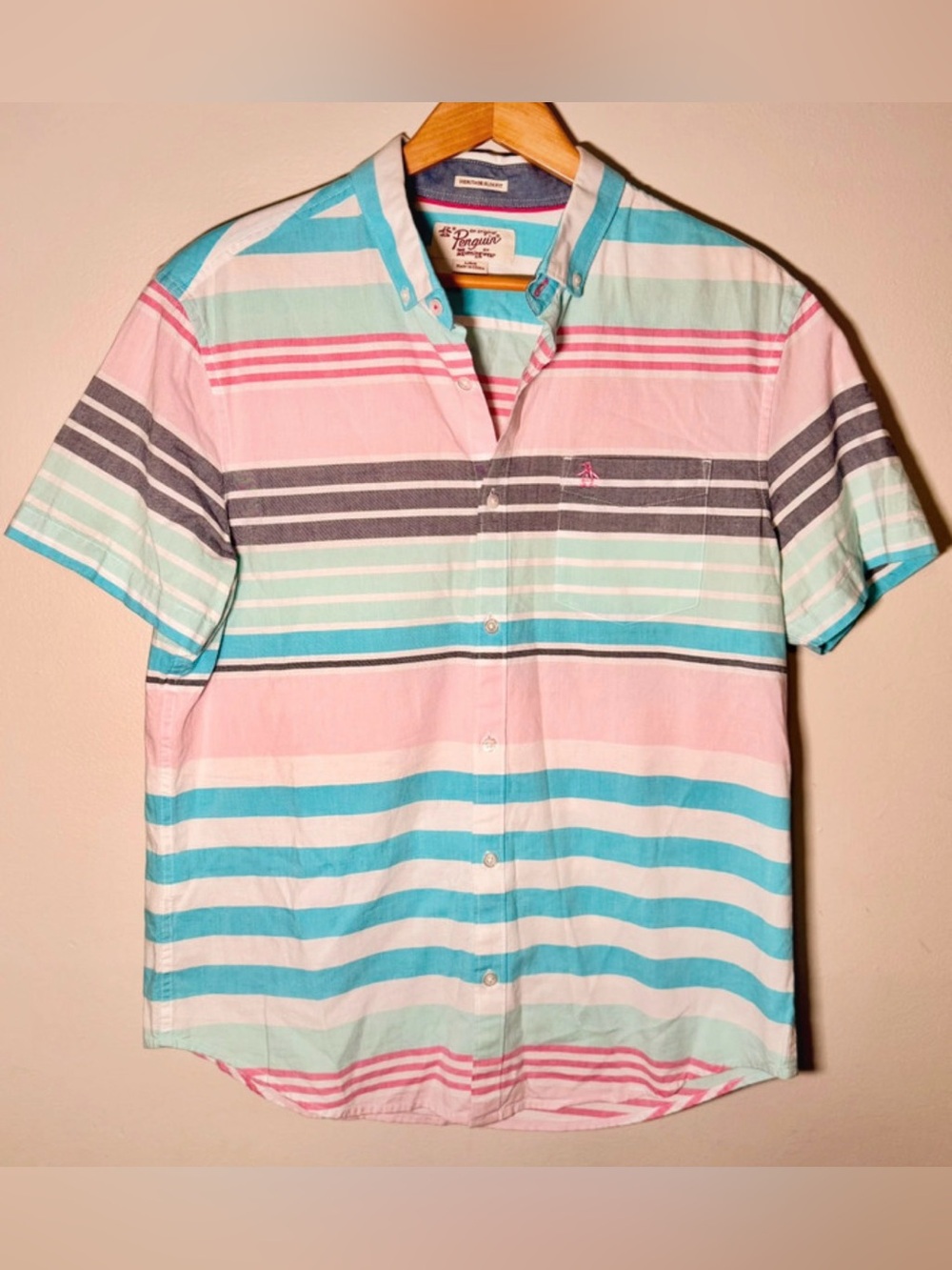 Original Penguin Heritage Slim Fit Striped Short Sleeve Button Down Shirt Men’s